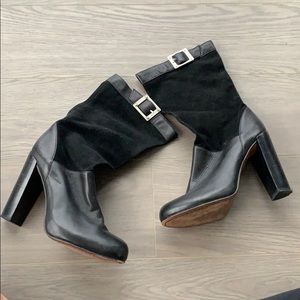 Black leather and suede booties